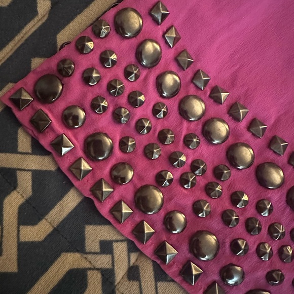 Bright pink silk dress with metal details - Picture 7 of 7